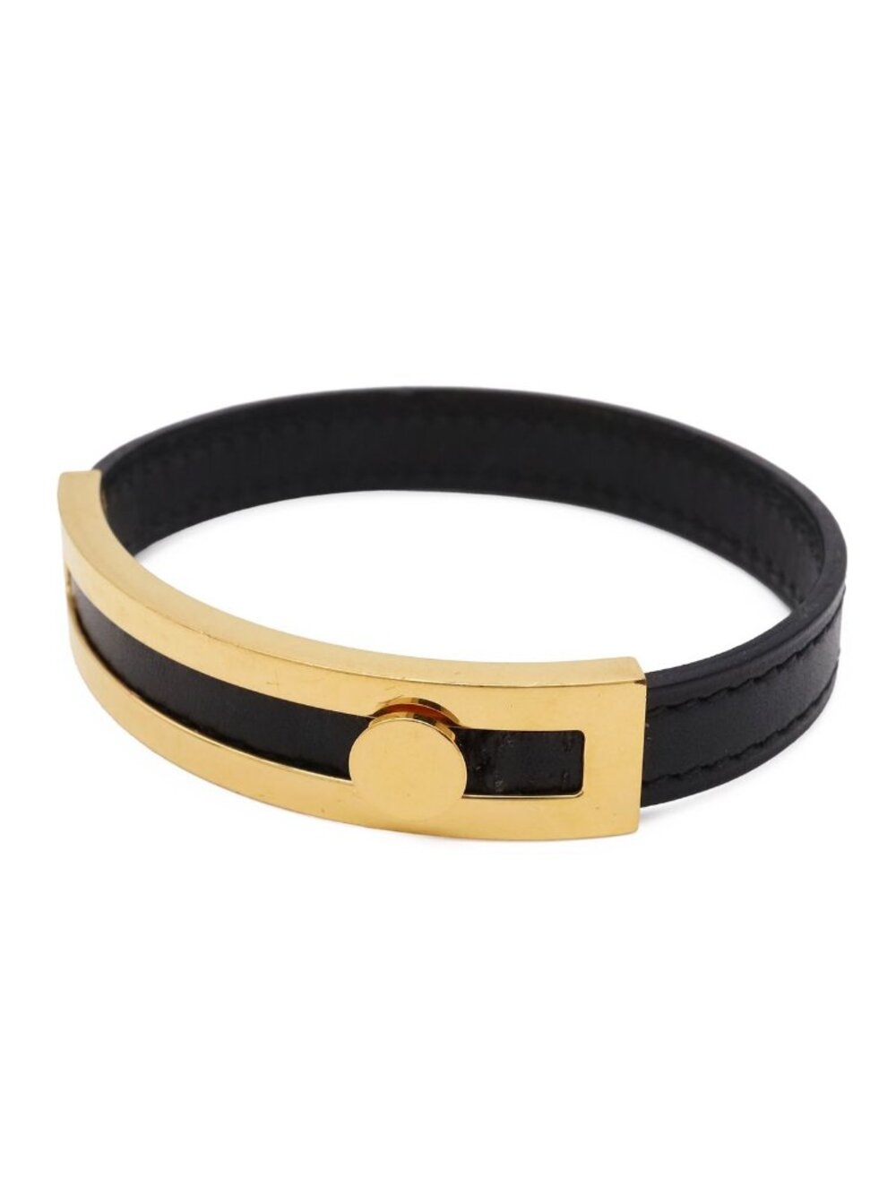 Hermes Bracelet Bangle Leather Black Gold